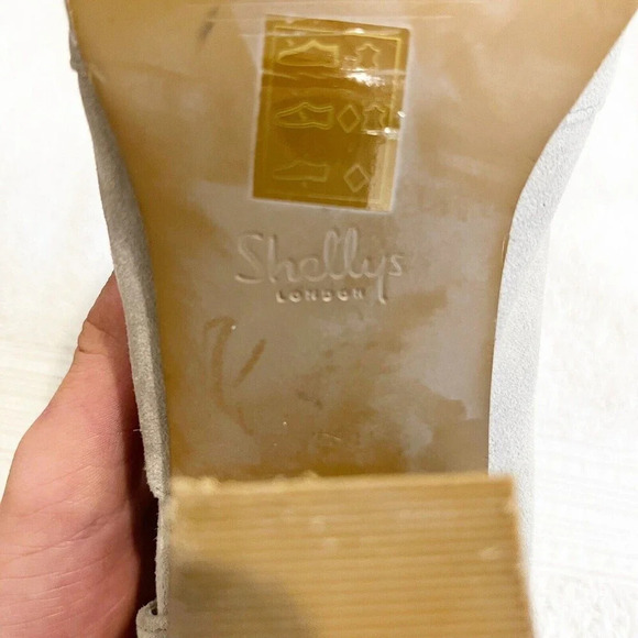 Shellys London Gray Suede Bootie Women 10 Ankle Boots Cut-Out Heeled Pointed Toe - Picture 7 of 11